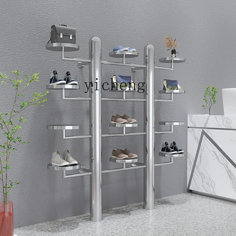 YFY Shoe Store Display Stainless Steel Wall-Mounted Live Shelf Clothing Store Storage Rack