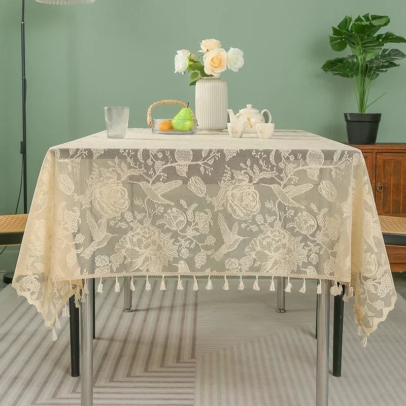 2024 Tablecloth cotton and linen art  style table cloth hollow household dust-proof pastoral non-slip Gray22