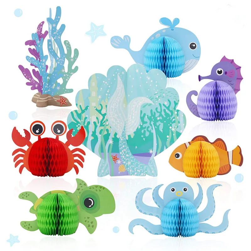 

Cartoon Ocean Animals Honeycomb Oranments Under The Sea Creatures Boy Girl Baby Shower Little Mermaid Kids 1st Birthday Party