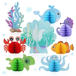 Cartoon Ocean Animals Honeycomb Oranments Under The Sea Creatures Boy Girl Baby Shower Little Mermaid Kids 1st Birthday Party