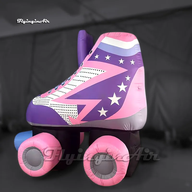 3m Large Advertising Inflatable Roller Skate Model Air Blow Up Replica Of Shoe With Four Wheels For Stage Decoration