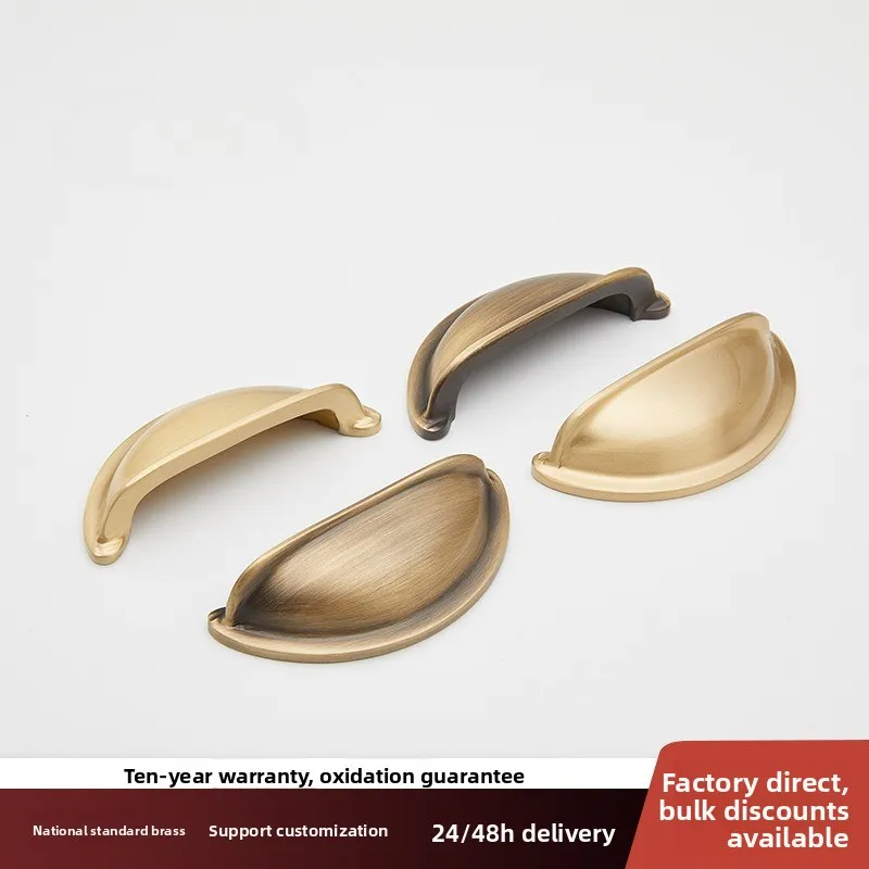 Myrtle Solid Brass Luxury Shell Art Deco Kitchen Cabinet Knobs Spherical Bars Bedroom Wardrobes Long Pull Drawer Handle