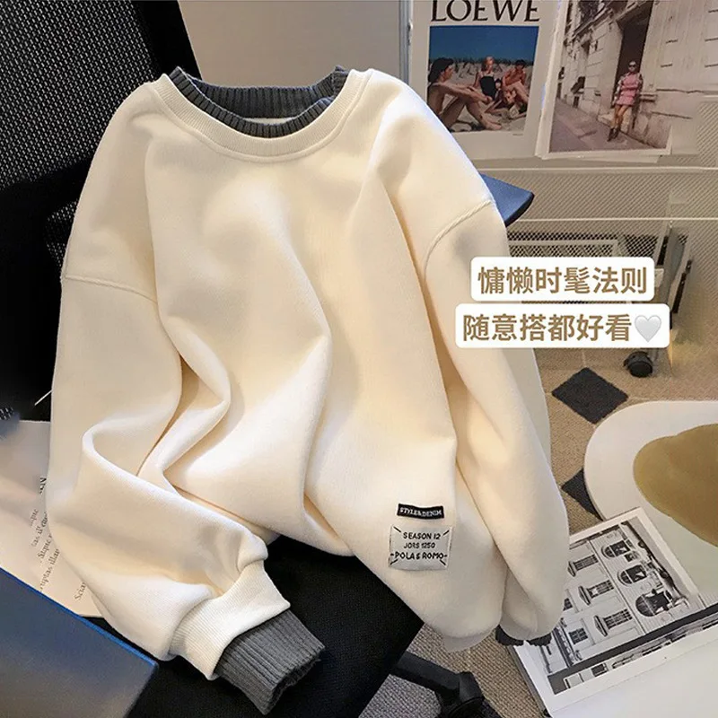 

Women's Fleece Thickened Autumn and Winter New Long-sleeved Top Japan and South Korea Loose Large Size Women's Fake Two-piece