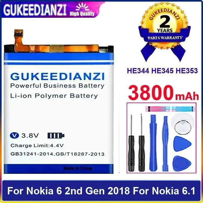 

Высокопроизводительный аккумулятор мобильного телефона 3800 мАч для Nokia 6 2Nd Gen 2018 6,1, прочный HE344 HE345 HE353