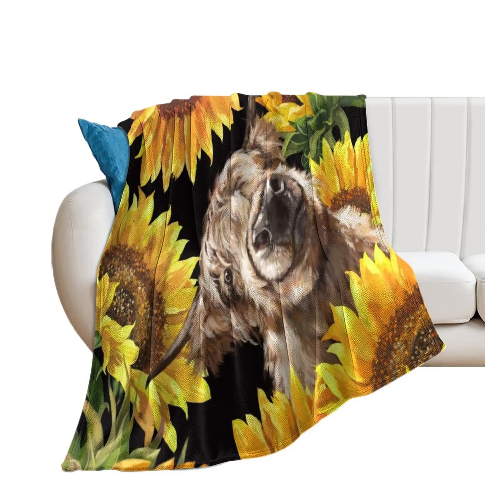 

Highland Cow in Sunflower Garden Throw Blanket Shaggy Luxury Thicken Tourist Blankets