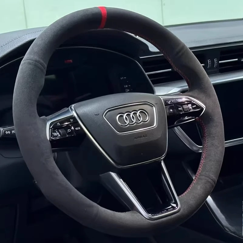 For Audi A6 Avant Allroad 2018-2019 A7 (K8) 2018-2019 S7 2019 Hand-Stitched Non-Slip suede Customize Car Steering Wheel Cover