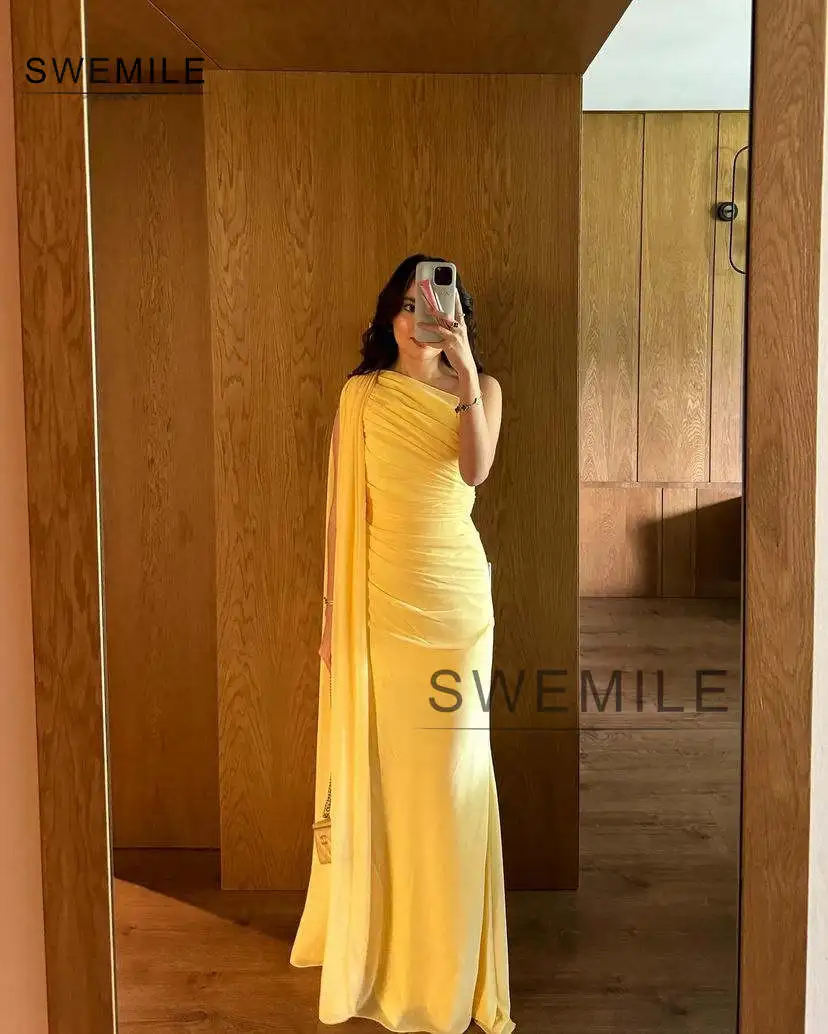 SWEMILE Column One-Shoulder Ankle-Length Chiffon Zipper Up Sleeveless Dresses For Prom Elegant Party Dresses For Women 2024