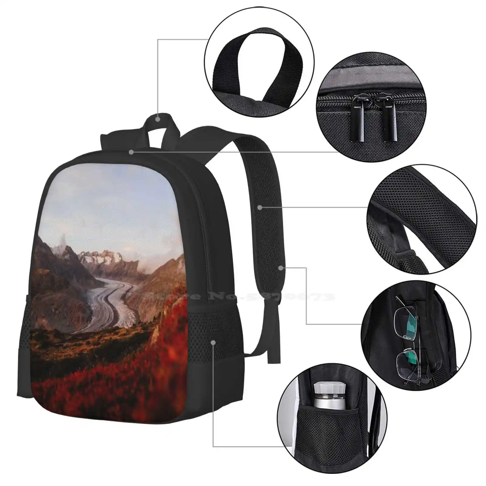 Glacier In Switzerland Hot Sale Backpack Fashion Bags Glacier Nature Outdoors Landscape Autumn Fall Red Hiking Switzerland Alps