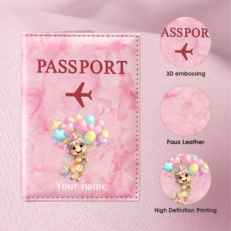 Personalized Custom Name Cute Cartoon Bear Balloon Illustration Passport Holder, Adorable Bear Holding Colorful Balloons Design