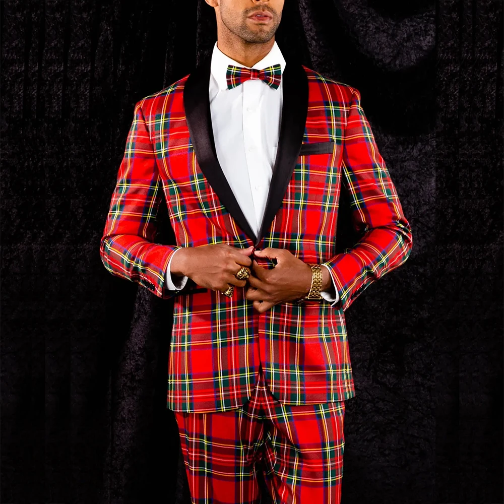 

Elegant Men's Suits 2 Pieces Jacket Pant Sets High Quality Single Breasted Shawl Lapel Male Christmas Clothing Blazer Homme