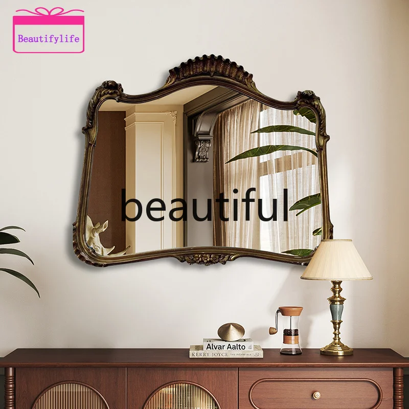 YL Retro bathroom mirror, living room background wall, carved makeup mirror, old entrance corridor decorative mirror