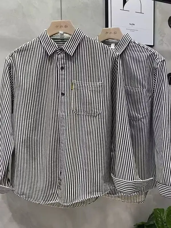 

Men's Casual Striped Long Sve irt Spring Autumn Trendy Turn-down Collar Loose Fit Cotton Polyester Comfortable Breathable