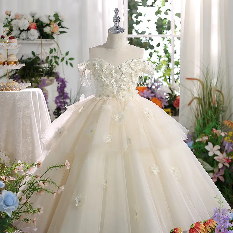 

High End Girls Host Piano Performance Clothes Children's Birthday Party Beautiful Flower Dress Child Princess Banquet Dress