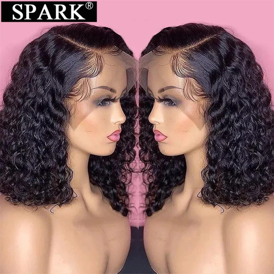 Human Hair Wigs For Women Brazilian Deep Wave Frontal Wig 180 Density Transparent 13x4 Lace Wig Jerry Curl Bob PrePlucked Remy