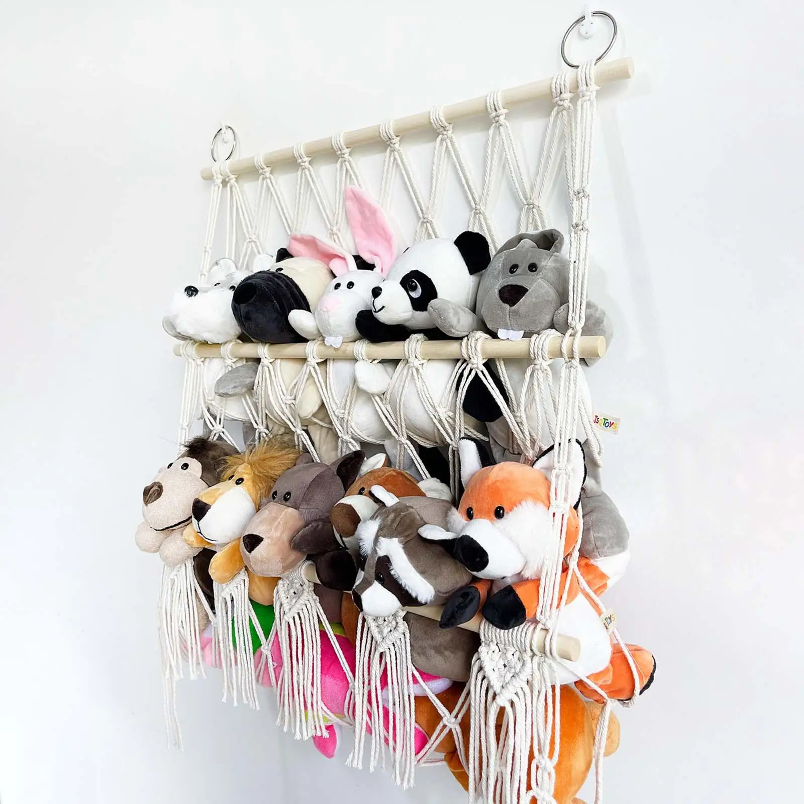 Stuffed Animals Net Hand Macrame Hanging Hammock Plush Toy Organizer Boho Wall Corner Net Holder for Nursery Room