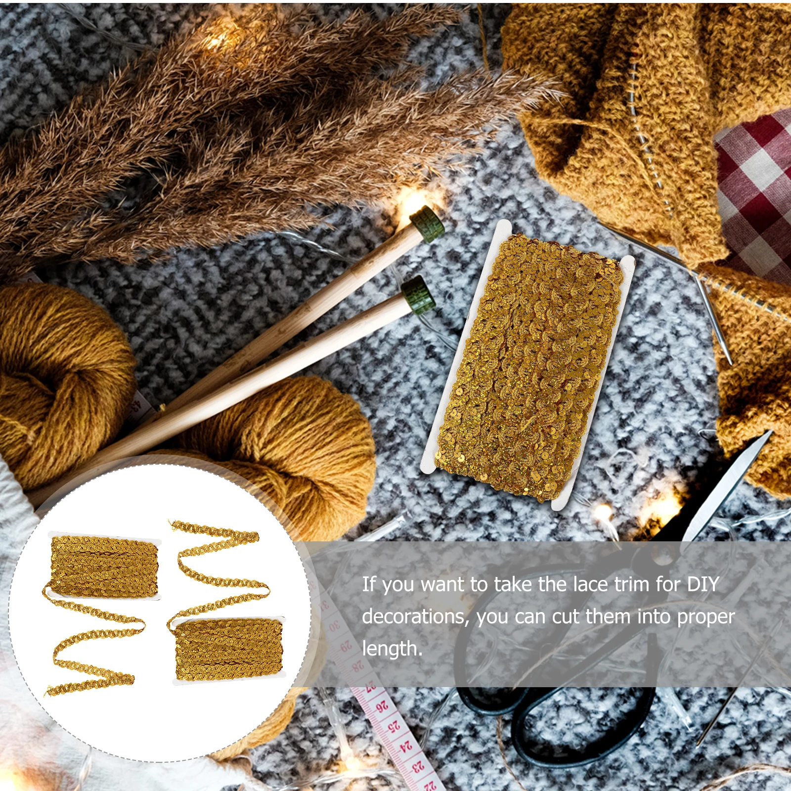 

2 Pcs Sequin Strip Beads Gold Decorative Sequins H made Lace Dress Accessory DIY Rhinestones Trim Fabric Safe Material No