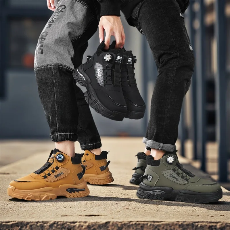 الخريف منصة الرجال دراجة نارية أحذية حجم كبير 46 موضة الروتاري مشبك السلامة أحذية العمل للرجال الجلود السائق الأحذية رجل