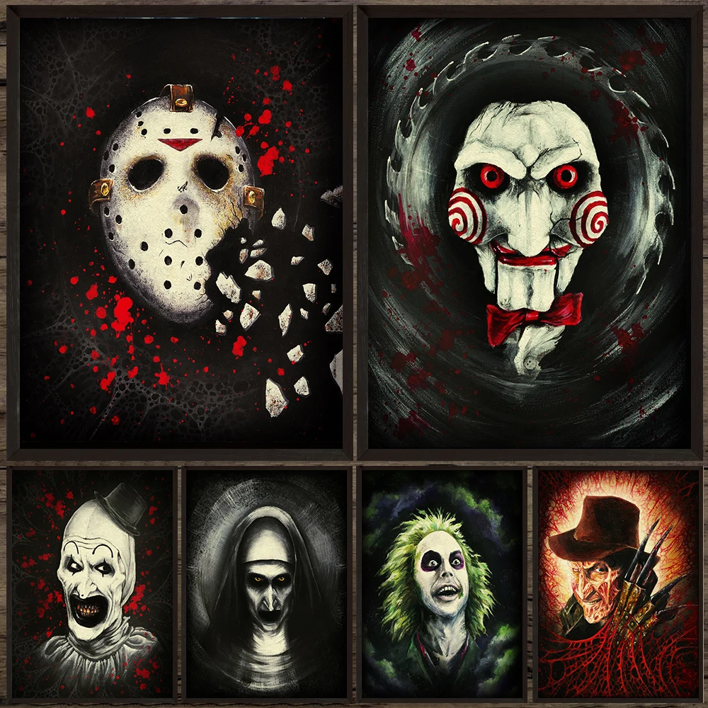 

Horror Movie Artwork Poster Prints,Angel Of Death,Nun,Clown,Extradimensional Demon Gothic Wall Art Print Home Decor Unframed