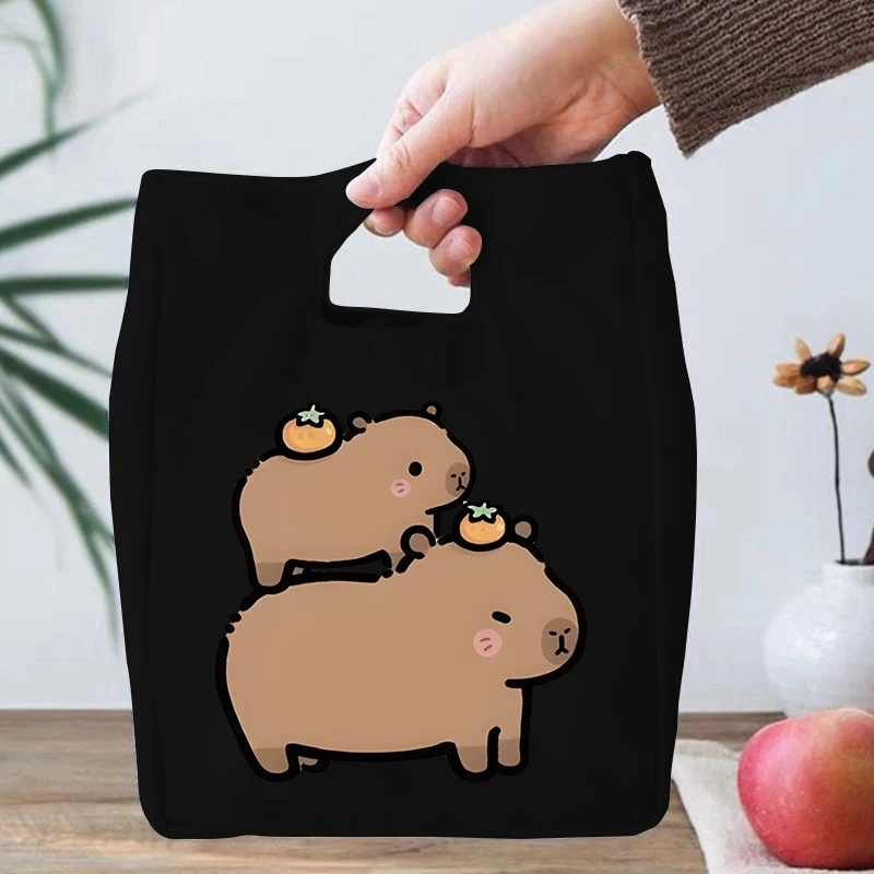 Cartoon Capybara Print Portable Lunch Bag Women Men Kids Food Thermal Box Multi-function Office Bento Insulated Lunch Handbag