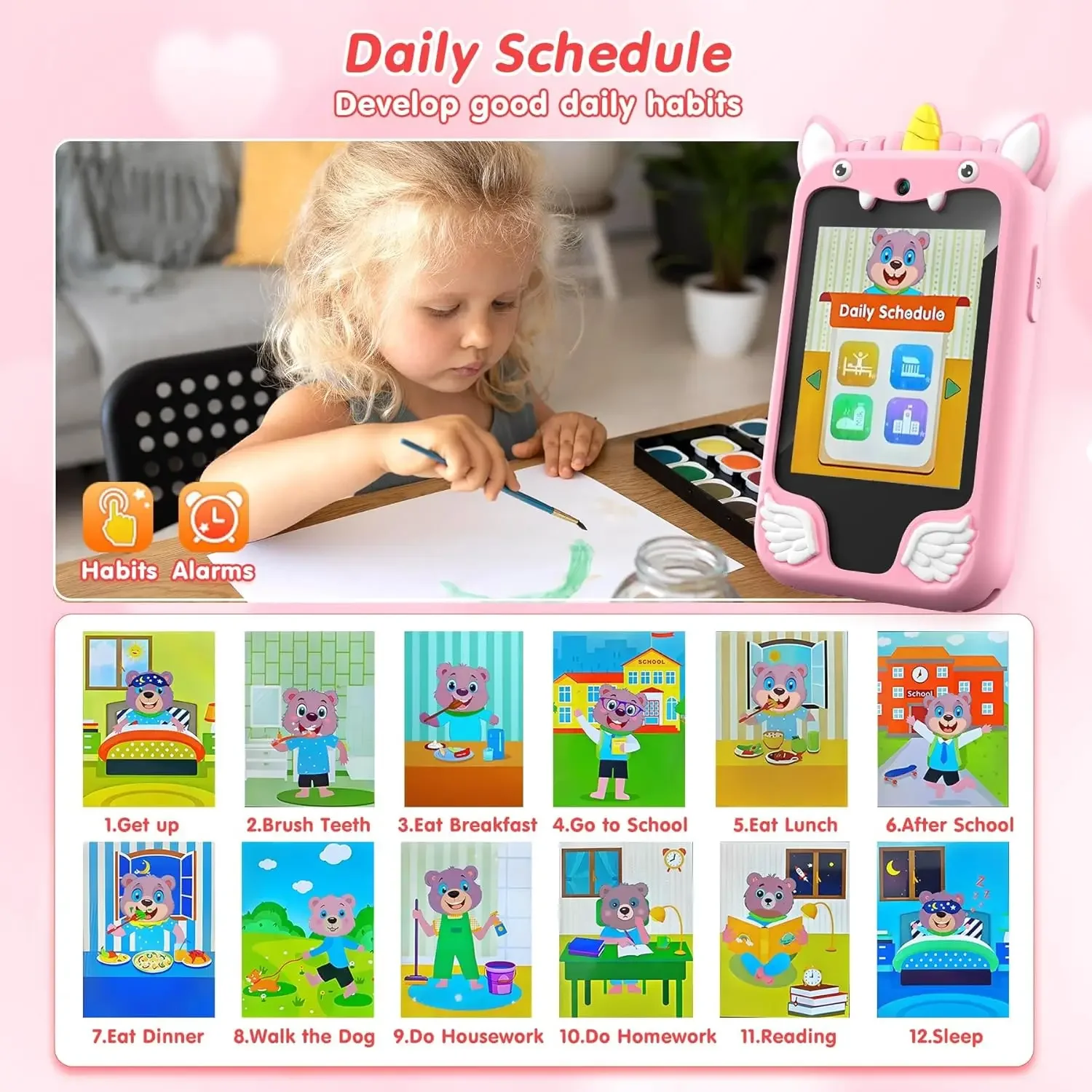 Crianças câmera de telefone inteligente brinquedos touchscreen unicórnio bebê móvel mp3 player câmera digital brinquedos educativos para meninas meninos idade 3-8