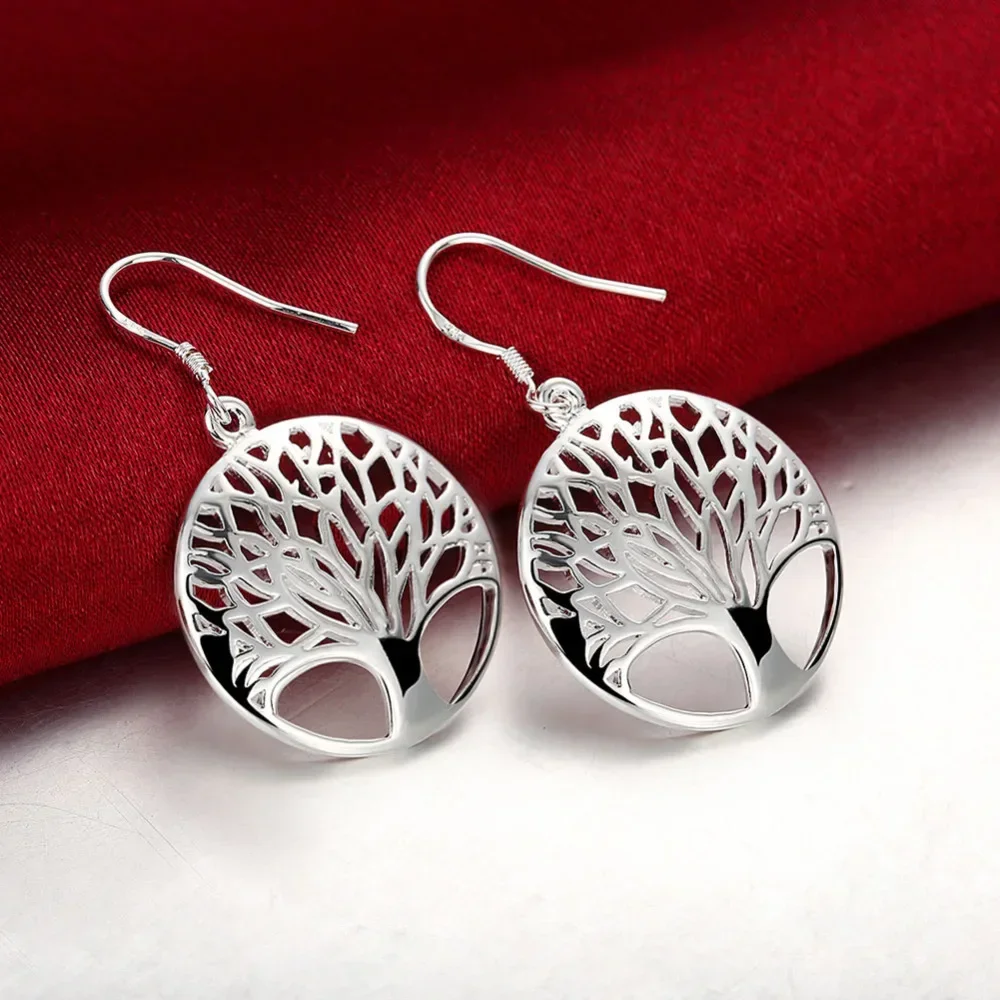New Luxury 925 Sterling Silver Creative Tree Life Pendant Necklace Earrings for Woman Jewelry Set Fashion Wedding Engagement