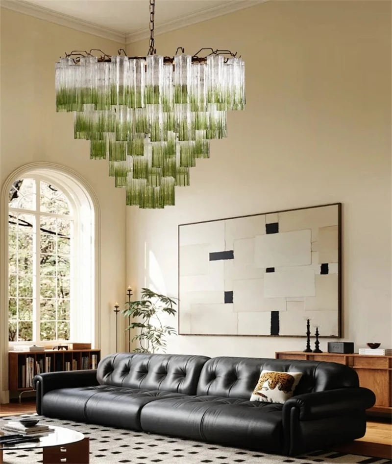 ModernTransparent Gradient Green Glass Chandeiers Luxury Vintage Home Hanging Lamps for Ceiling Living Room Kitchen Dining Room