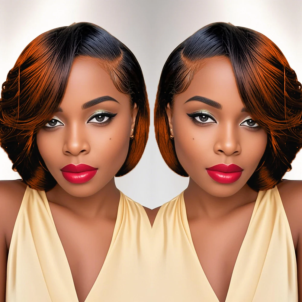 

13x4 Lace Frontal Short Bob Straight Human Hair Wig Colorful Brazilian Straight Short Pixie Cut Bob Wigs