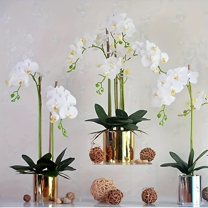 2PCS Artificial Flowers Orchid Set Real Touch Tall Phalaenopsis Fake Flower Vase Fillers for Home Room Decor Wedding Decoration