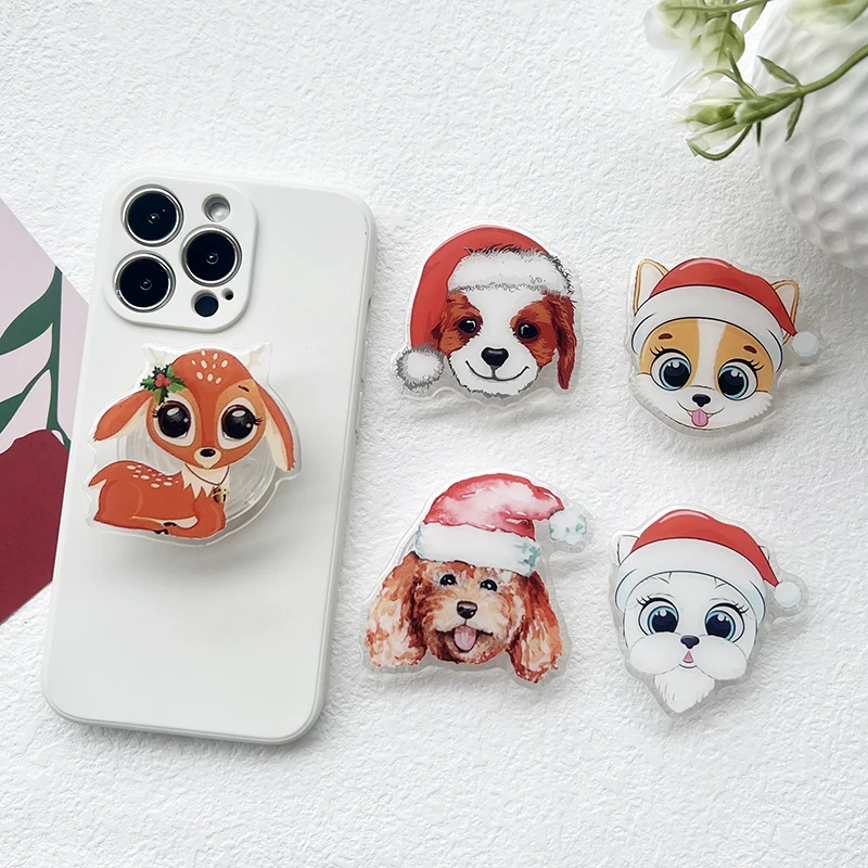 Iimage-Support de téléphone portable pliable, poignée de prise de dessin animé, mignon Aanimals Tok, support mobile, cadeau de Noël, 16 Pro Max