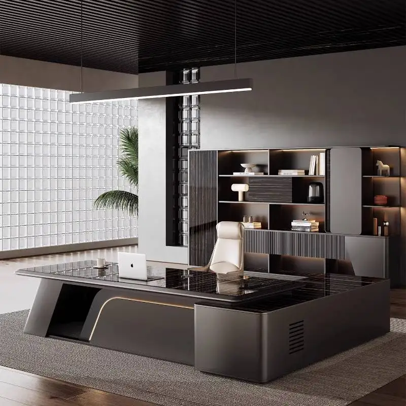 Narrow Unique Designer Office Desk Black Upgrades Storage Modern Computer Desks L Shape Drawers Scrivania Work Station Table