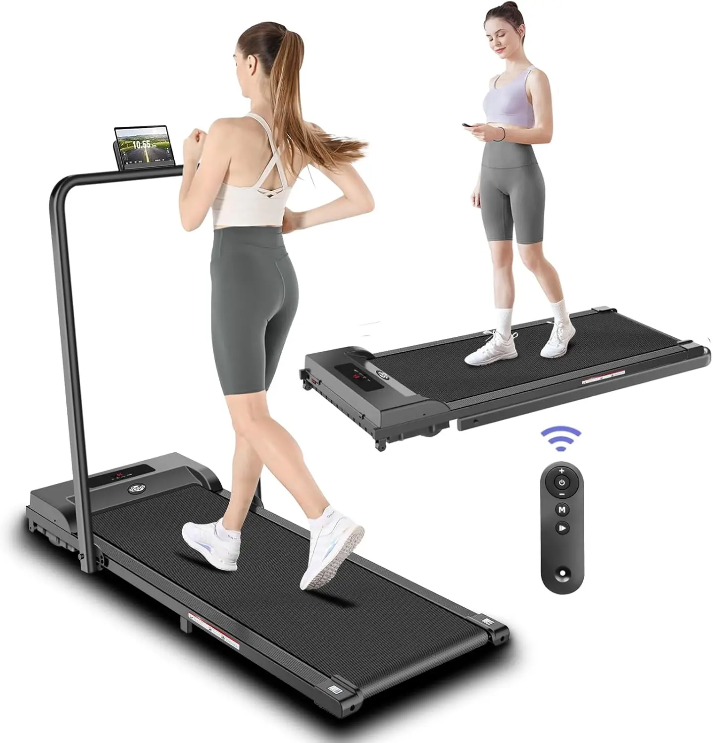 Walking Pad Treadmill, Foldable with Handle Bar, 2.5HP Portable Folding Treadmill with Remote Control, 2 in 1 Under