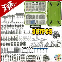 397/264PCS Fishing Accessories Set with Tackle Box Including Jig Hooks Sinker Weight Swivels Snaps Sinker Slides Lure Fishhook