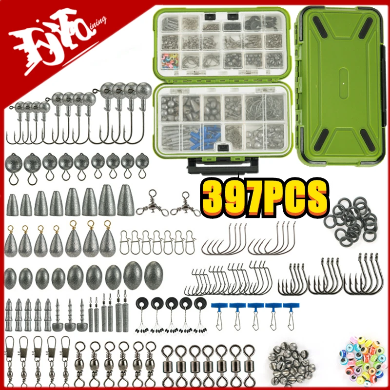 acessorios de pesca conjunto com tackle box incluindo jig ganchos sinker peso swivels snaps sinker slides lure anzol 397 pcs 264 pcs 01