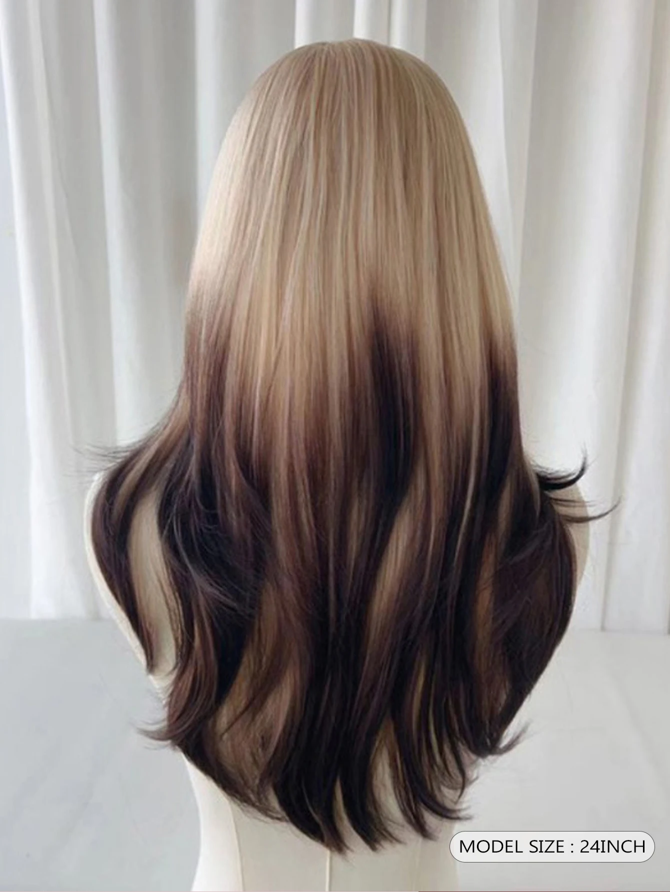 Blonde Ombre Brown Synthetic Long Straight Wig with Bangs Lolita Cosplay Fluffy Heat Resistant Wig for Daily Party