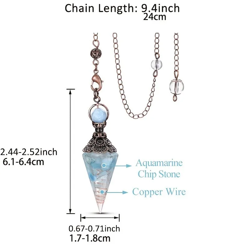 2pcs Hand Polished Aquamarine Crystal Chips Resin Pendulum With Chain For Dowsing Divination Meditation Spiritual Wicca Jewelry