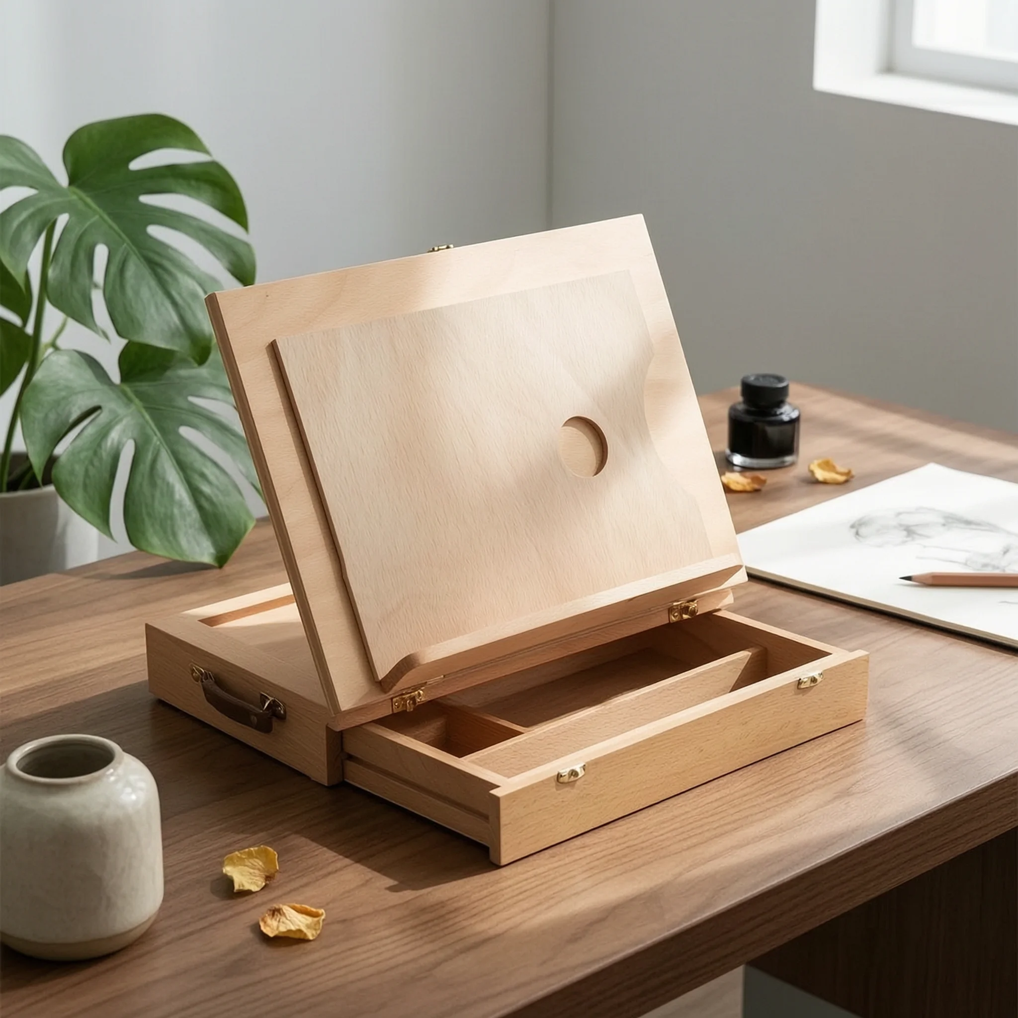 Tabletop Easel with Drawer Beechwood Table Easel with Drawer Sketch Box Foldable Long-Lasting for Artists, Studio, Classroom