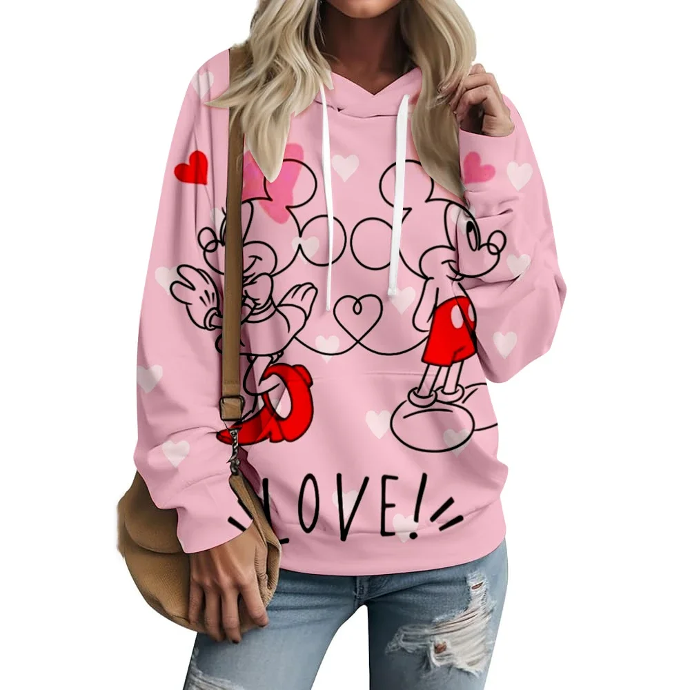 Disney Minnie Cute Print Hoodie Casual Winter Hooded Pullover Women's Clothing Minnie Pattern Top Retro Fashion Y2K Top