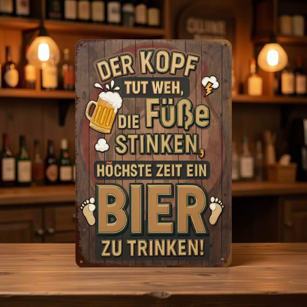 1pc 2D Flat Aluminum Vintage Beer Wall Hanging Sign German Humorous Slogan 