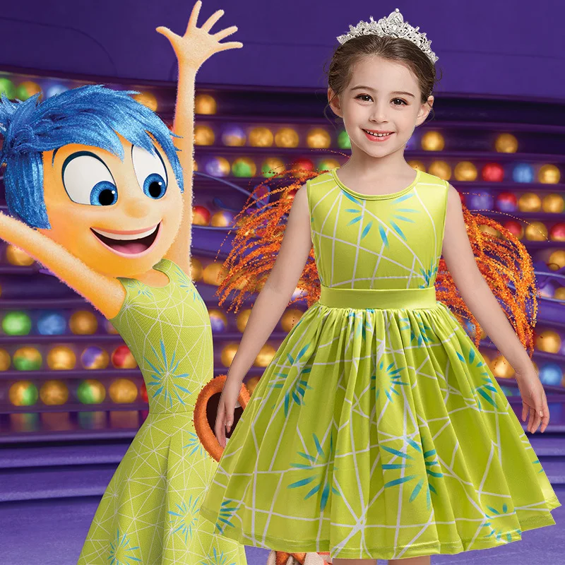 

Movie Inside Out Joy Cosplay Costume Princess Dress+Wig For Kids Girls ​Halloween Carnival Birthday Party Happiness Dress Up