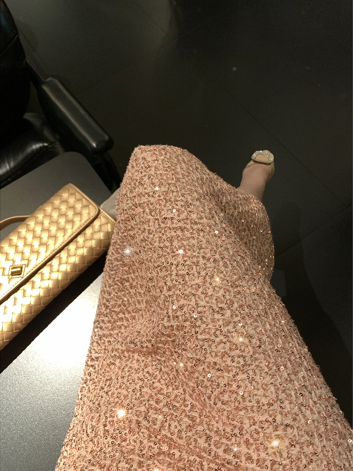 Syqiao Luxury Glittering A-Line Skirt Long Coarse Tweed Heavy Work Half Body Skirt Autumn New Style Women's High Waist Skirt