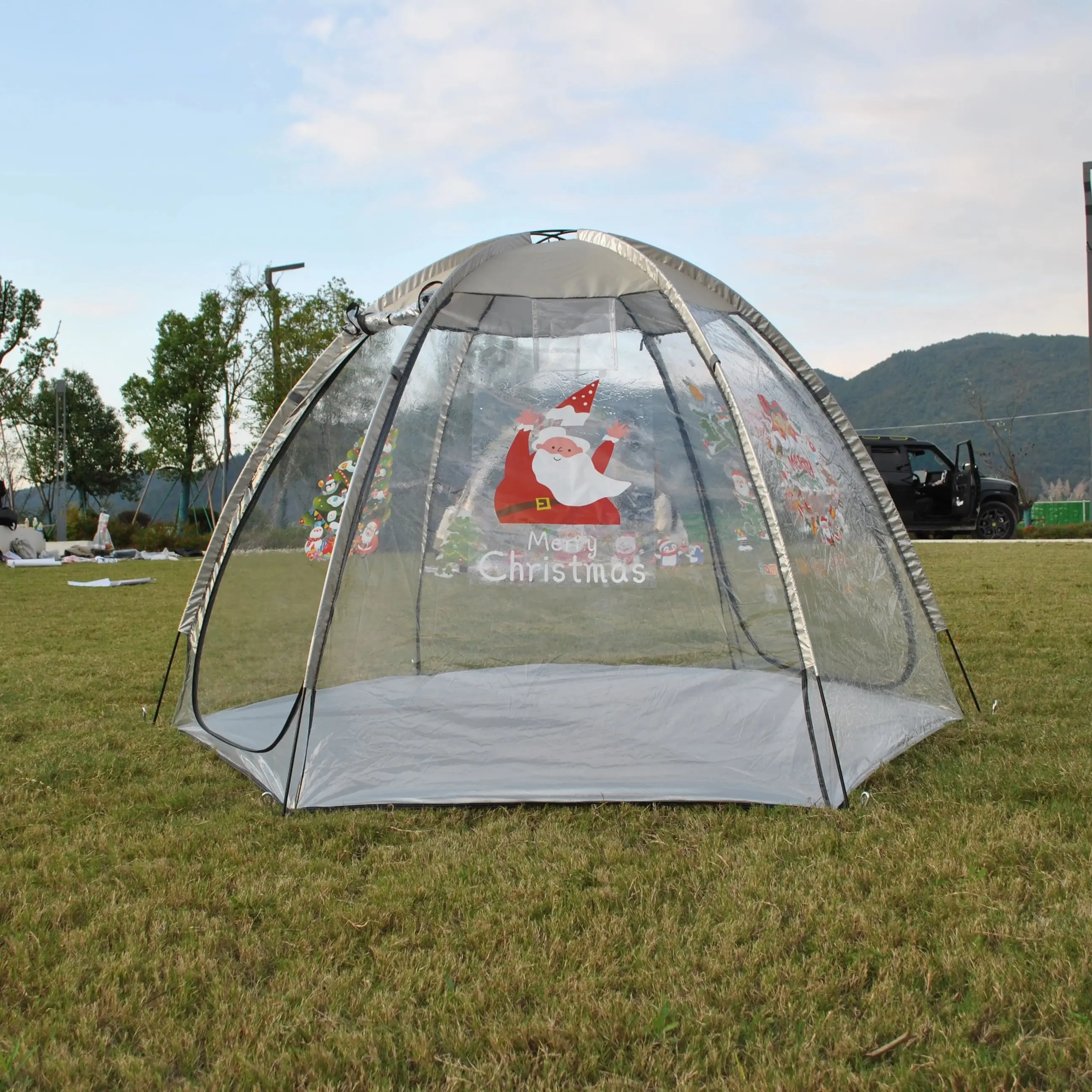 Transparent PVC waterproof, two doors, widened double doors  6 people tents, greenhouse,camping festive  theme,exclude stickers