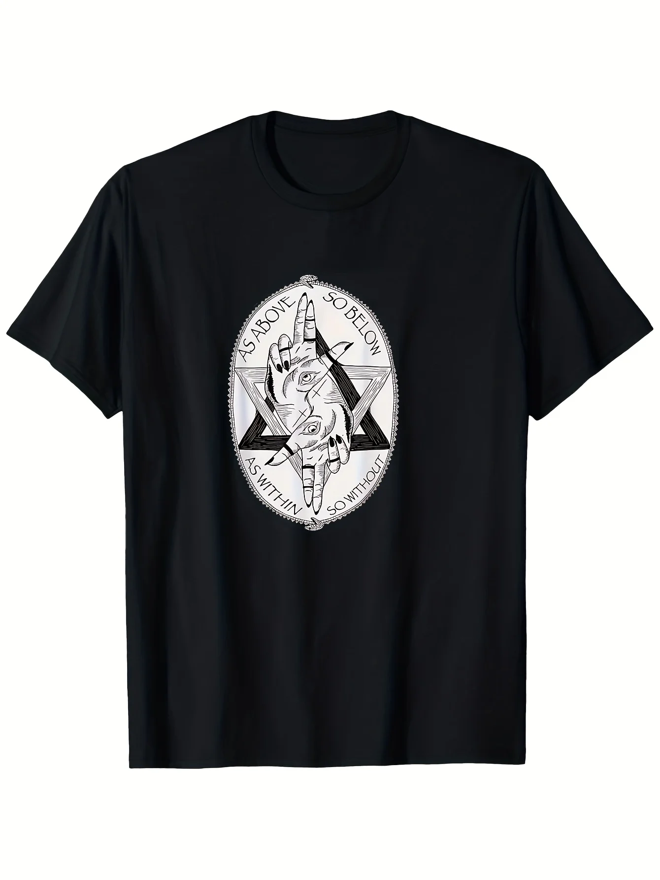 Men's As Above So Below Occult Pagan Gothic T-Shirt Satanic Symbol Design Pure Cotton 230gsm Casual Crew Neck Short Sleeve