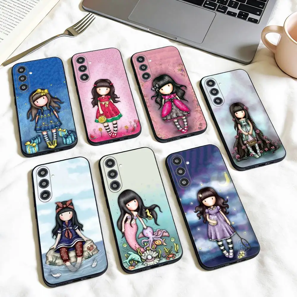 Funda de teléfono L-Lovely S-Santoro G-Gorjuss Series para Samsung Galaxy A73,A72,A71,A70,A53,A52,A51, otros, carcasa negra suave