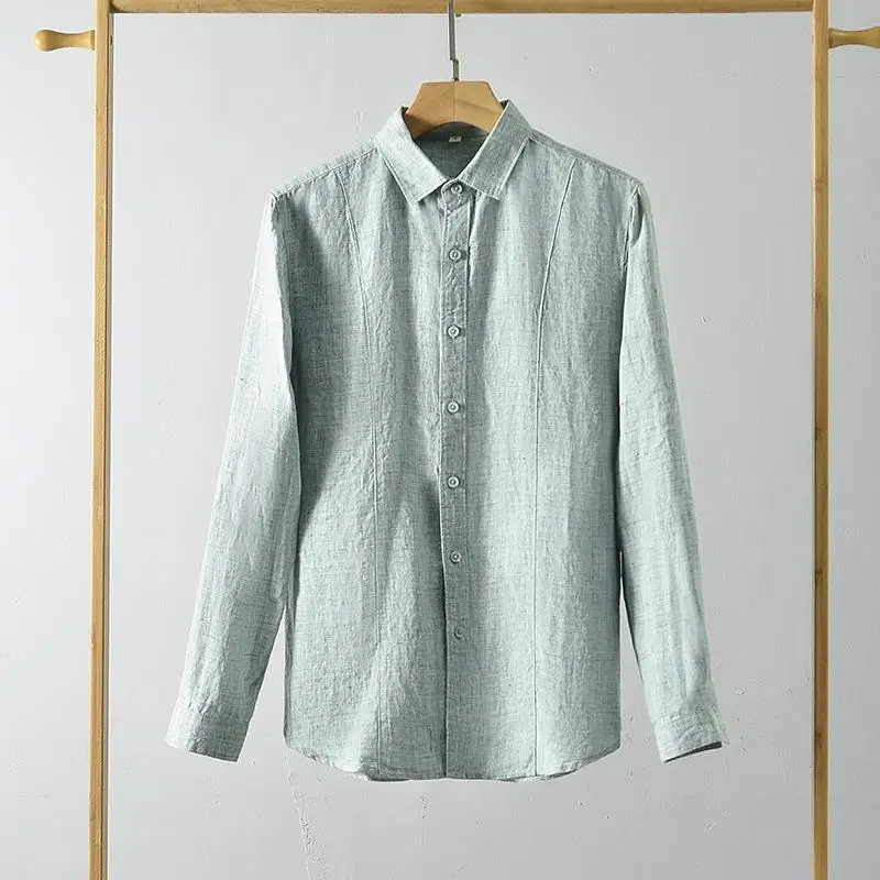 

Men's Long Sleeve Linen Shirt Collared Casual Style Thin Material Deformable Summer Fashion Pure Color Other Fabric 100%