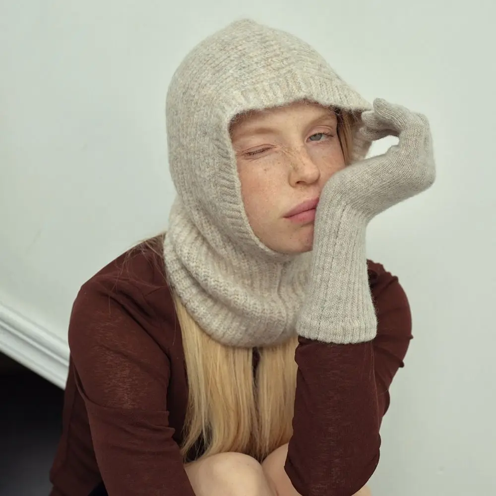 Fashion Alpaca Wool Balaclava Hat Wool Blend Fleece Earflap Hat Soft Beanie Winter Cap Streetwear