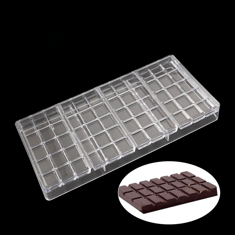 Classic Long Bar Chocolate Mold Transparent Grid Hard Plastic Chocolate Candy Mold Food Grade Plastic