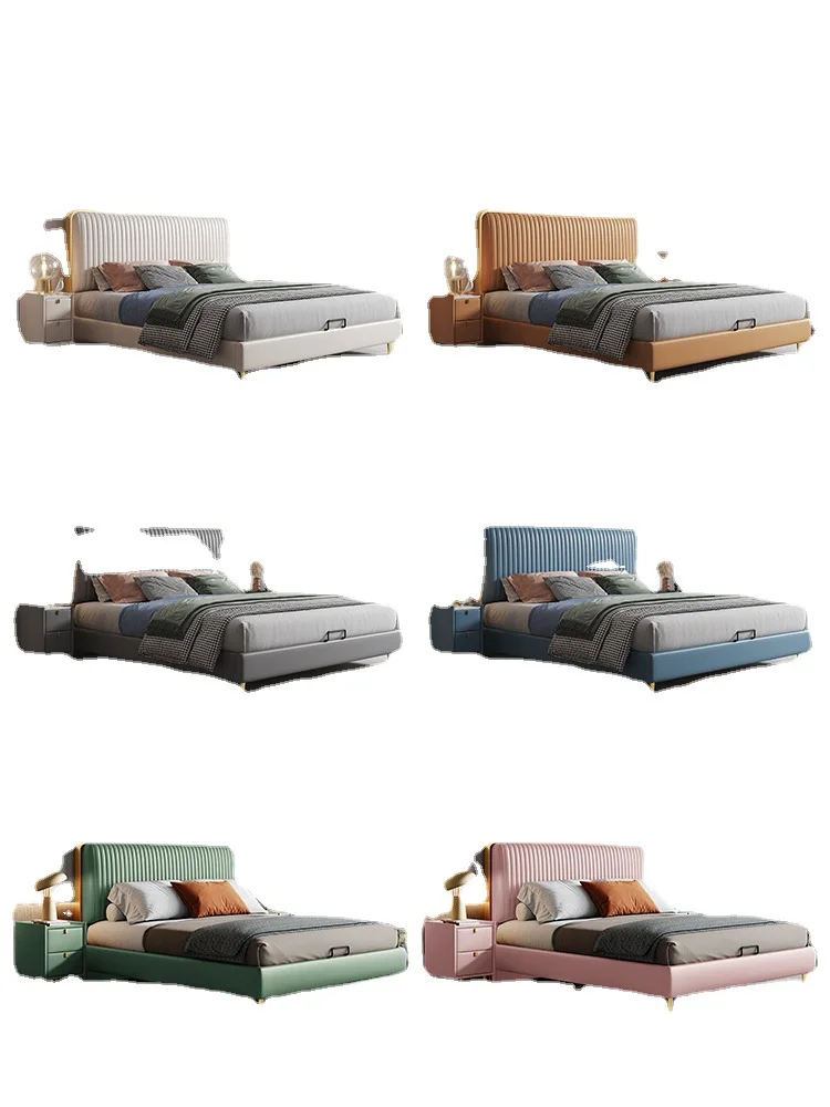 

Italian bed, light luxury, modern, simple, bedroom, double high feet, wedding bed, software