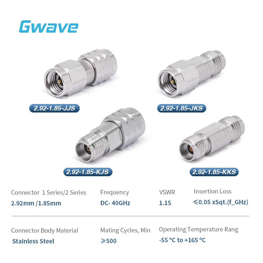 High Frequency RF Adapters Millimeter Wave 2.92mm to 1.85mm Stainless Steel DC-40GHz