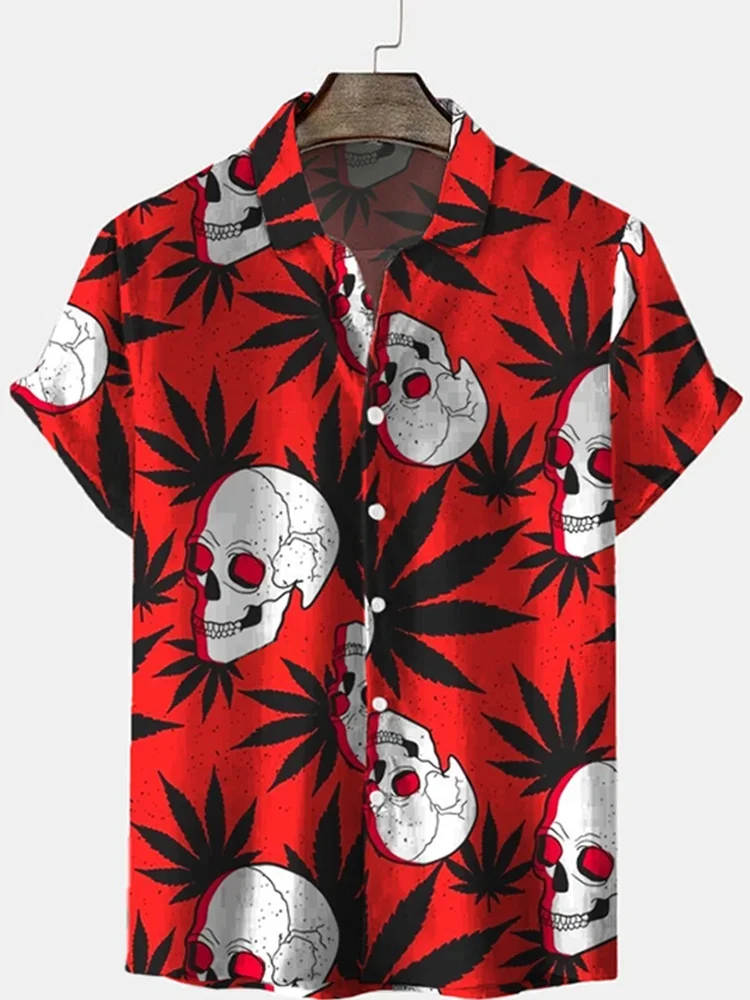 

Fashion Skull Halloween Print Men's Shirt Street Trend Harajuku Lapel Top Hip Hop Punk Style Oversized Shirt Casual Short Sleeve