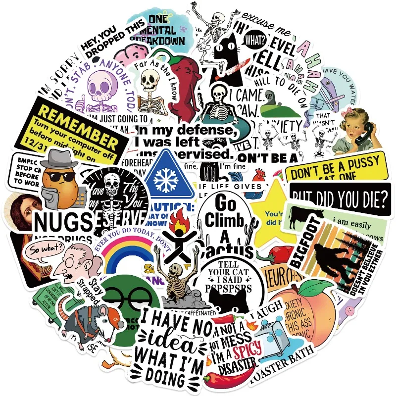 50Pcs Snarky MEME Graffiti Stickers for Decorating Notebooks, Water Bottles, Suitcases, Waterproof Stickers